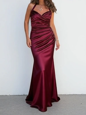 Pleated Backless Lace-Up Sleeveless Dress