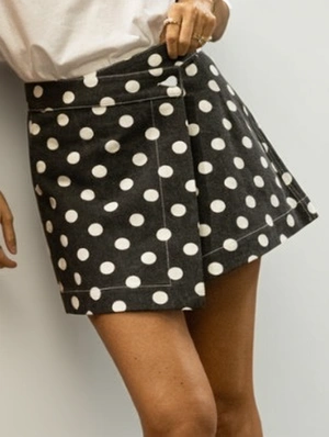 Polka Dots A-line Split Hem Denim Skirts