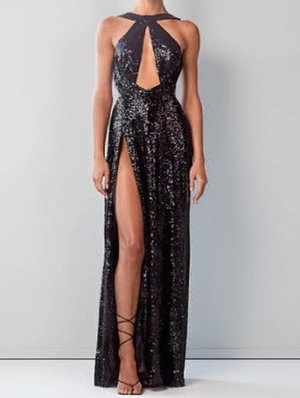 Sequin Backless Split Hem Maxi Dress