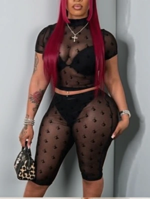 Gauze Cropped Sheer Capri Pants Sets