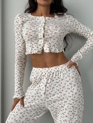  Casual Cute Flower Cotton Pajama Pants Sets  