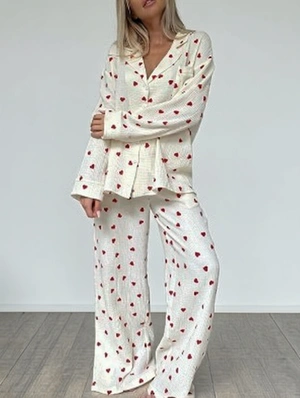 Long Sleeve Love Heart Printed Cotton Pajamas Set
