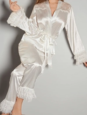 Lace Satin Homewear 2 Piece Pajamas Set 
