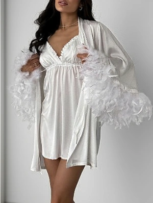 2 Piece Feather Robe And Nightgown Set 