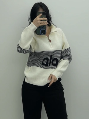 Knitting Striped Mock Neck Zipper Sweater
