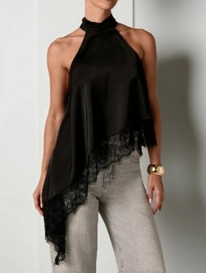 Lace Detail Halter Asymmetrical Tanks