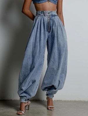 Washed Denim Ankle-tied Loose Jeans