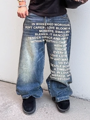 Letter Printed Vintage Denim Jeans