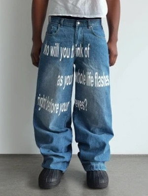 Vintage Letter Printed Denim Jeans