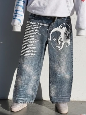 Abstract Printed Denim Loose Jeans