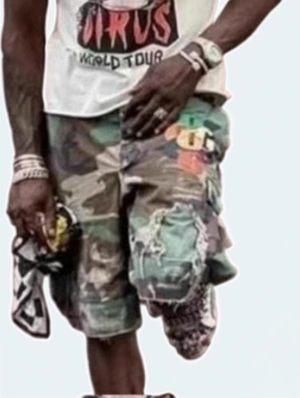 Camo Ripped Denim Knee Shorts Pants