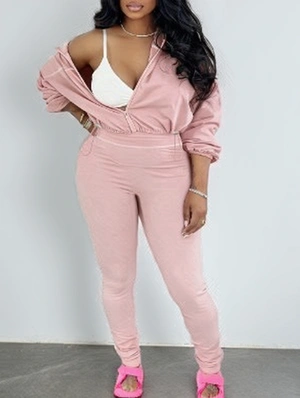 Seam Line Zipper Jackets Pant Sets