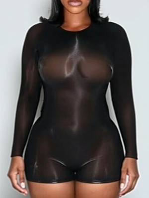 Plain Bodycon See Through Rompers