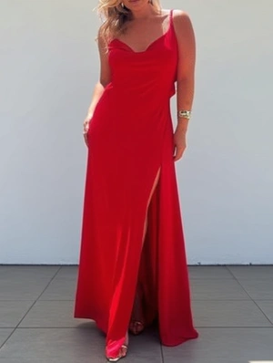 Plain Ruffle Backless Split Hem Maxi Dress