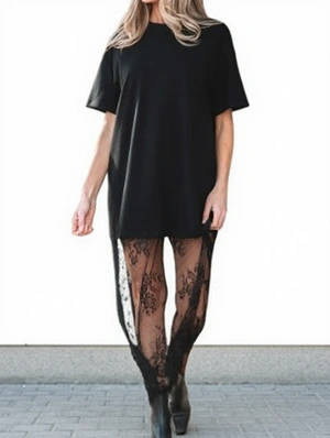 Lace Panel Baggy Short Sleeve Maxi Dress