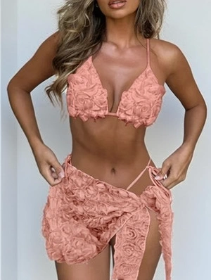 Flower Decor Lace-Up Bikinis 3 Piece Sets