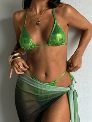 Metallic Lace Up Bikinis 3 Piece Sets