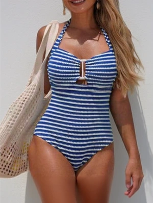 Colorblock Striped Halter One-Pieces