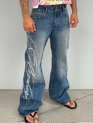 Vintage Denim Loose Printed Jeans