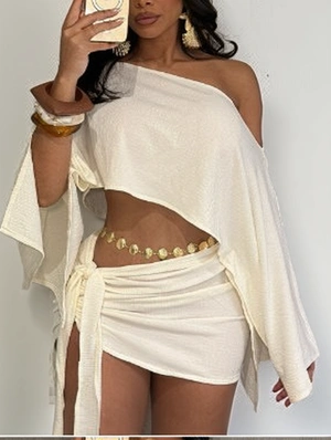 Inclined Shoulder Cropped Bandage Skirt Sets