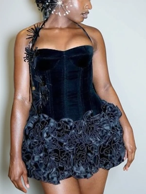 Flower Decor Halter Bubble Skirt Sets