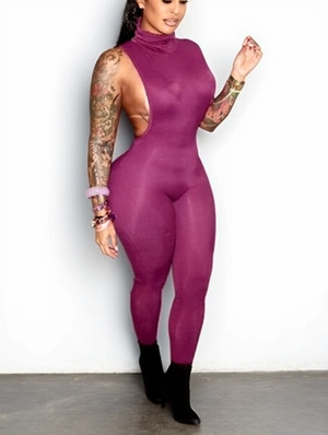 Highneck Backless Ruched Jumpsuits