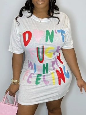 Colorblock Letter Printed Mini Dress