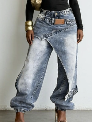 Washed Denim Irregular Reworked Jeans