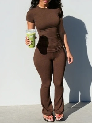 Solid Color Bodycon Casual Pant Sets