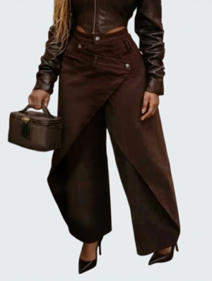 Irregular Metal Button Wide Leg Pants