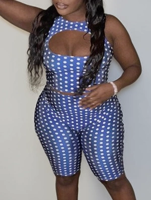 Polka Dots Hollow-out Cropped Shorts Sets