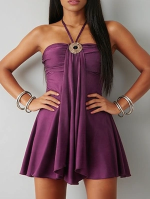 Metal Decor Halter Lace-Up Mini Dress