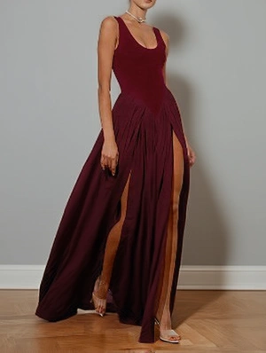 Sleeveless Ruched Split Hem Maxi Dress
