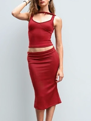 Bow Cropped Tank Mermaid Skirt Sets