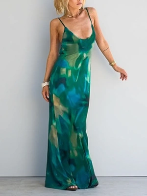 Watercolor Lace-Up Backless Maxi Dress