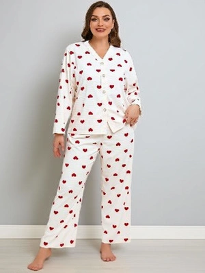 Plus Size Heart Print Button Up Pajama Set