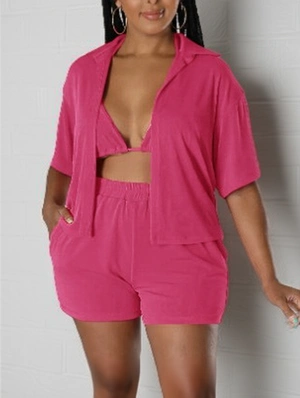 Tie-wrap Bikinis Shirt Short 3 Piece Sets