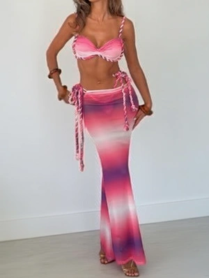 Gradient Lace-Up Bikinis Skirt Sets