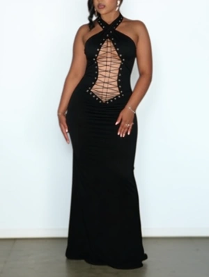 Tie-wrap Halter Backless Maxi Dress