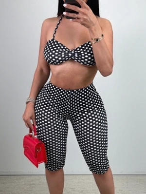 Polka Dots Halter Cropped Knee Shorts Sets