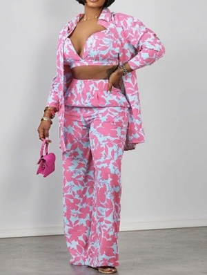 Tropical Printed Shirt Pant 3 Piece Sets