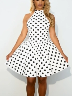 Polka Dots Halter Backless Swing Midi Dress