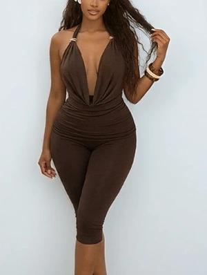 Ruched Halter Backless Capri Pants Sets