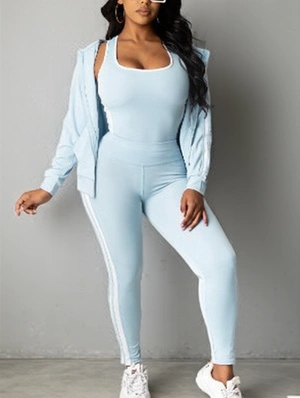 Striped Trim Tank Hooded Pant 3 Piece Sets