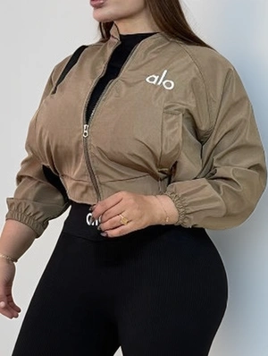 Embroidery Cropped Zipper Bomber Jacket