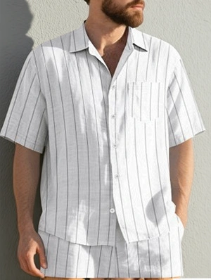 Men's Linen Striped Shirt And Shorts Set