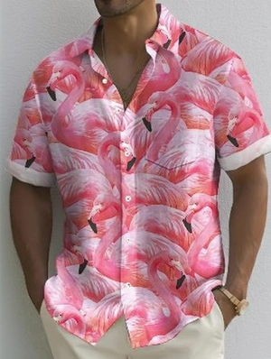 Men's Pink Flamingo Summer Casual Shirt