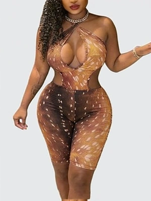 Wrap Halter Backless Lace-Up Rompers