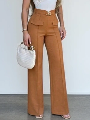 Metal Buckle Straight OL Mid-rise Pants