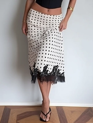 Polka Dots Lace Panel A-line Skirts